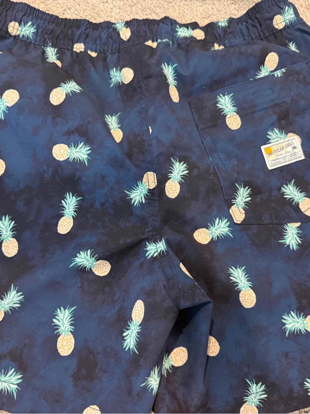 American Eagle Outfitters Navy Swim Shorts with Pineapple Print